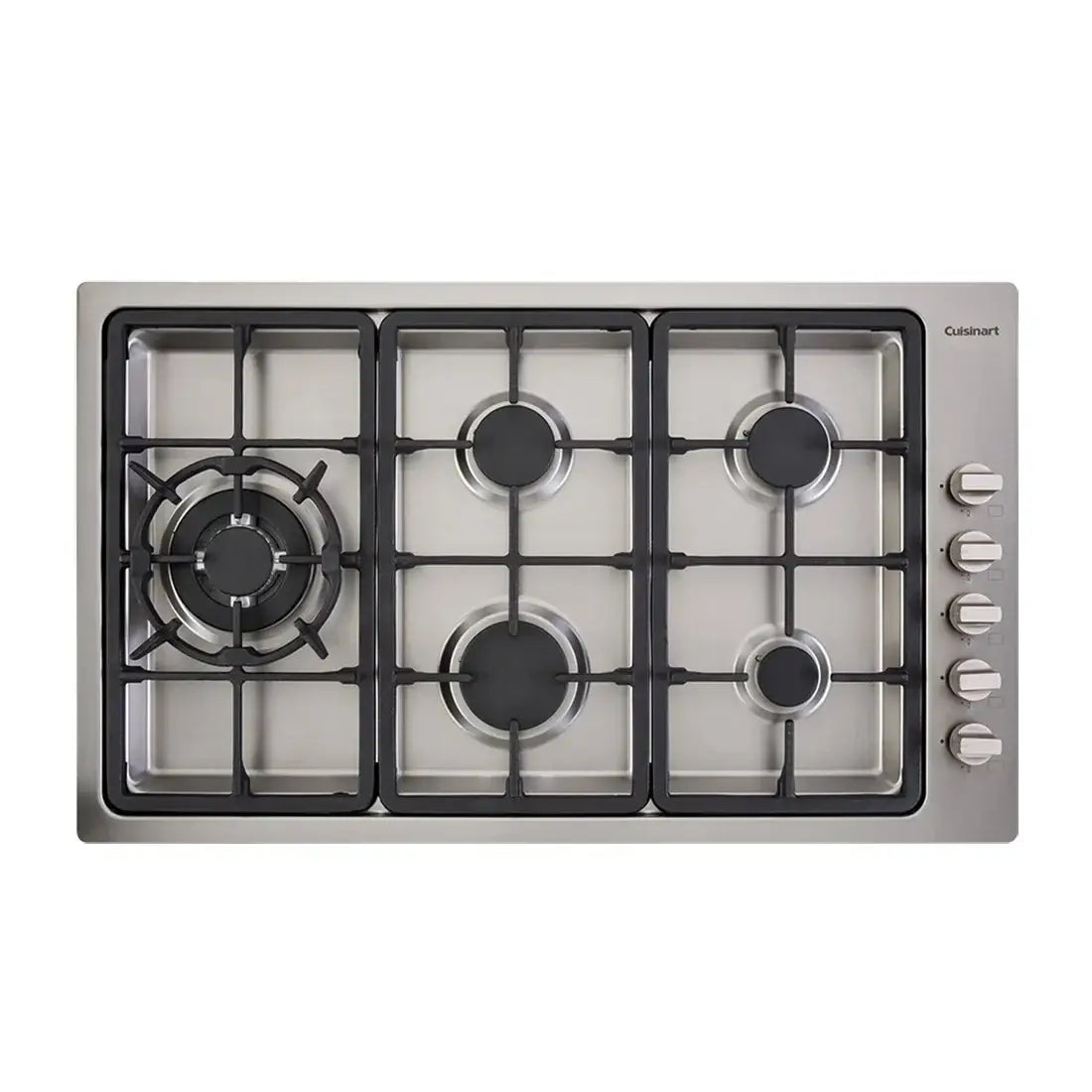 Cooktop a gás Cuisinart Arkton 5 Bocas Inox 90cm em inox 304 com trempes de ferro fundido, tripla-chama lateral, manípulos laterais e acendimento superautomático